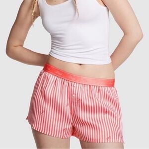Victoria’s Secret PINK TENCEL™ Boxy Pajama Shorts M Coral Stripe Logo Loungewear